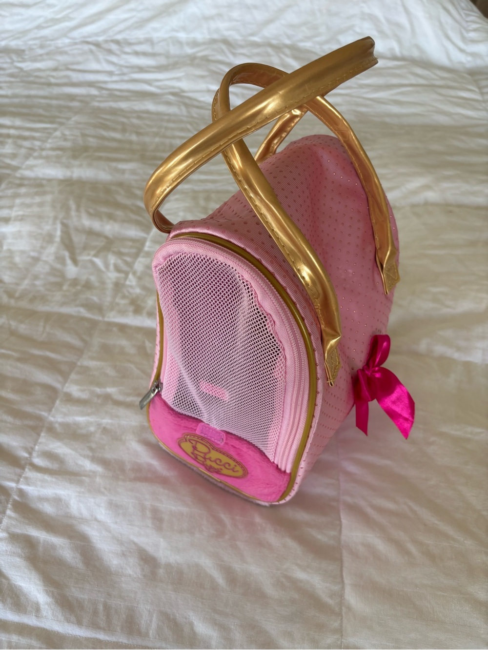 Pucci Pups Pink Fabric Dog Carrier Handbag Toy Tote w/ Mesh Front